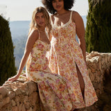 Print A-line Spaghetti Strap Summer Long Split Nightclub Sexy Midi Dress