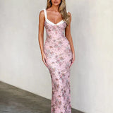 Print Bodycon Spaghetti Strap Elegant Long Sexy Spring Summer Maxi Dress