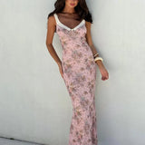 Print Bodycon Spaghetti Strap Elegant Long Sexy Spring Summer Maxi Dress
