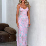 Print Bodycon Spaghetti Strap Elegant Long Sexy Spring Summer Maxi Dress