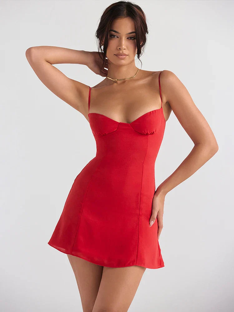 Short A-Line Summer Sexy Slim Sling Spaghetti Strap Strapless Backless Mini Dress