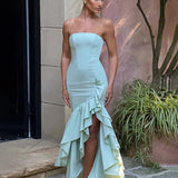 Ruffles High Split Nightclub Party Slim Bodycon 2025 Summer Elegant Long Maxi Dress