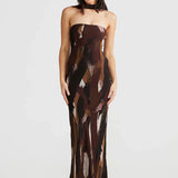 Scarf Print Bodycon Long Backless Nightclub Sexy Spring Summer Maxi Dress