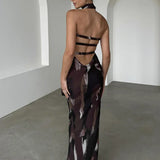 Scarf Print Bodycon Long Backless Nightclub Sexy Spring Summer Maxi Dress