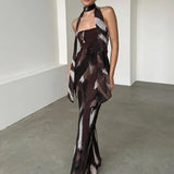 Scarf Print Bodycon Long Backless Nightclub Sexy Spring Summer Maxi Dress