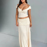 Party Pleated Crop Top Maxi Skirts Slim Bodycon Summer 2 Piece Dress