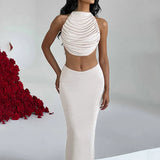 Party Pleated Halter Crop Top Skirts Slim Bodycon Spring Summer 2 Piece Dress
