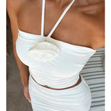 Party Pleated Halter Crop Top Skirts Slim Bodycon Spring Summer 2 Piece Dress