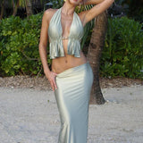 Party Backless Halter Crop Top Skirts Slim Bodycon Summer 2 Piece Dress