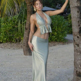 Party Backless Halter Crop Top Skirts Slim Bodycon Summer 2 Piece Dress