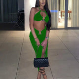 Halter Crop Top Split Maxi Long Skirts Slim Summer Club Party 2 Piece Dress