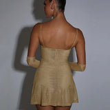 Glitter Spaghetti Strap Summer Strapless Nightclub Slim Split Sexy Party Mini Dress