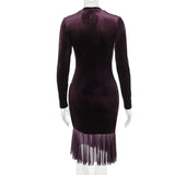 Single Velvet Slim Bodycon Mini Autumn Winter Ruffles Nightclub Sexy Midi Dress