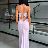 Bodycon Bandage Pleated Backless Sexy Long Elegant Spring Summer Maxi Dress
