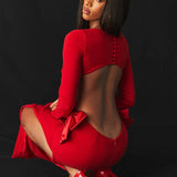 Bodycon Bow Christmas Elegant Long Backless High Split Sexy Autumn Winter Maxi Dress