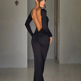 Bodycon Elegant Long Backless Nightclub Sexy Autumn Winter Maxi Dress