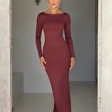 Bodycon Elegant Long Backless Nightclub Sexy Autumn Winter Maxi Dress