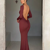 Bodycon Elegant Long Backless Nightclub Sexy Autumn Winter Maxi Dress