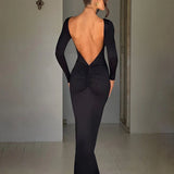 Bodycon Elegant Long Backless Nightclub Sexy Autumn Winter Maxi Dress