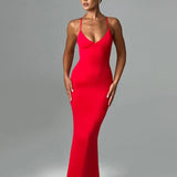 Bodycon Elegant Long Spaghetti Strap Backless Sexy Spring Summer Maxi Dress