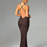 Bodycon Elegant Long Spaghetti Strap Backless Sexy Spring Summer Maxi Dress