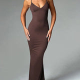 Bodycon Elegant Long Spaghetti Strap Backless Sexy Spring Summer Maxi Dress