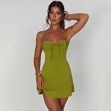 Spaghetti Strap Summer A-line Bandage Backless Nightclub Sexy Party Mini Dress