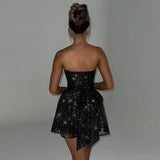 Sparkle Pleated Bandage A-line Summer Backless Nightclub Sexy Party Mini Dress