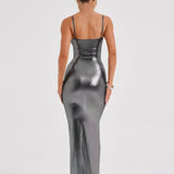 Sparkle Glittar Bodycon Elegant Long Spaghetti Strap Sexy Party Maxi Dress