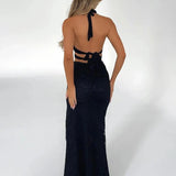 Split Hollow Out Nightclub Backless Halter Elegant Long Summer Maxi Dress