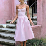 Strapless A-line Spaghetti Strap Summer Backless Nightclub Midi Dress