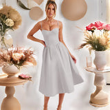 Strapless A-line Spaghetti Strap Summer Backless Nightclub Midi Dress