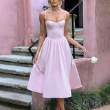 Strapless A-line Spaghetti Strap Summer Backless Nightclub Midi Dress