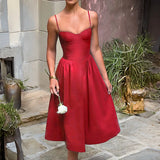 Strapless A-line Spaghetti Strap Summer Backless Nightclub Midi Dress