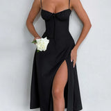 A-line Long Spaghetti Strap Summer Backless Split Nightclub Sexy Midi Dress