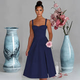 A-line Long Spaghetti Strap Summer Backless Split Nightclub Sexy Midi Dress