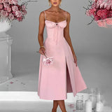 A-line Long Spaghetti Strap Summer Backless Split Nightclub Sexy Midi Dress