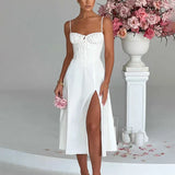 A-line Long Spaghetti Strap Summer Backless Split Nightclub Sexy Midi Dress