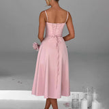 A-line Long Spaghetti Strap Summer Backless Split Nightclub Sexy Midi Dress