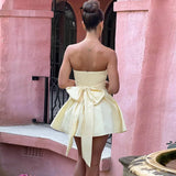 Strapless Bow A-line Backless Nightclub Party Spring Summer Mini Dress