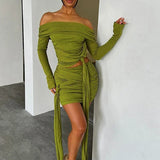 Tassels Party Strapless Crop Top Skirts Bodycon Autumn Winter 2 Piece Dress