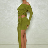 Tassels Party Strapless Crop Top Skirts Bodycon Autumn Winter 2 Piece Dress
