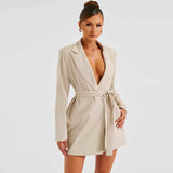 Temperament Bandage Suit Autumn Winter Deep V Neck Sexy Party Mini Dress