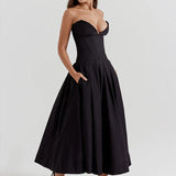 Waist Wrap Fishbone A-line Long Summer Backless Nightclub Sexy Midi Dress