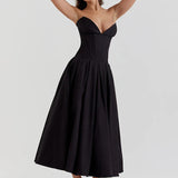 Waist Wrap Fishbone A-line Long Spring Summer Backless Nightclub Sexy Midi Dress