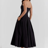 Waist Wrap Fishbone A-line Long Spring Summer Backless Nightclub Sexy Midi Dress