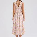Waist Wrap A-line Spaghetti Strap Spring Summer Elegant Long Sexy Midi Dress