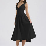 Waist Wrap A-line Spaghetti Strap Spring Summer Elegant Long Sexy Midi Dress