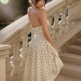 Waist Wrap Print A-line Long Halter Spring Summer Backless Sexy Midi Dress