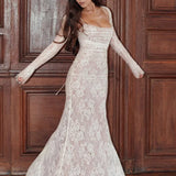 White Lace Long Autumn Winter Slim Bodycon Nightclub Sexy Party Maxi Dress